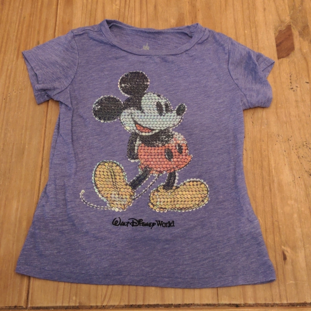 Disney Parks Girl's Mickey Sequined Applique Purple Tee, Size S
